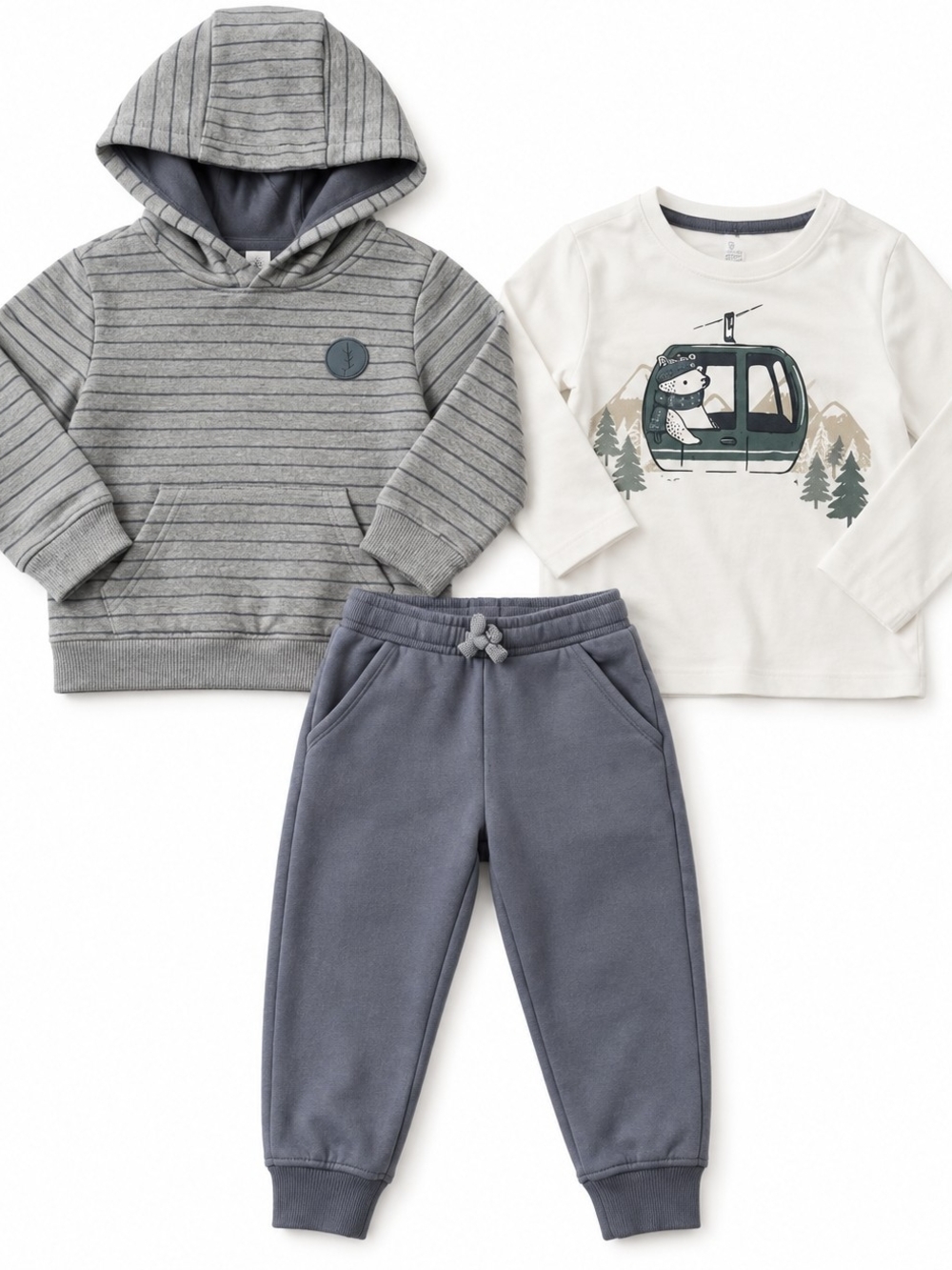 Boys 3-Piece Cozy Outfit Set – Grey Hoodie, Graphic Tee & Joggers | Fall/Winter